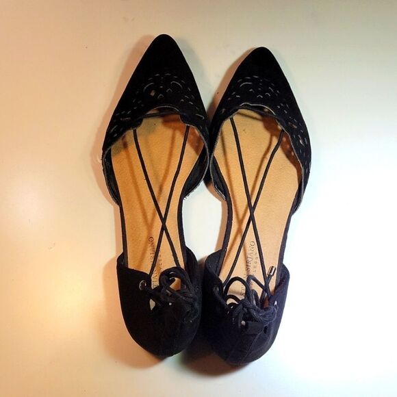 CHRISTIAN SIRIANO SUEDE LACE UP CUT OUT POINTED TOE FLAT SHOE - Picture 8 of 16